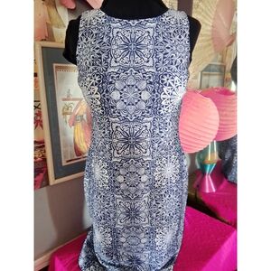 Tommy Hilfiger Blue and White Sleeveless Sheath Dress